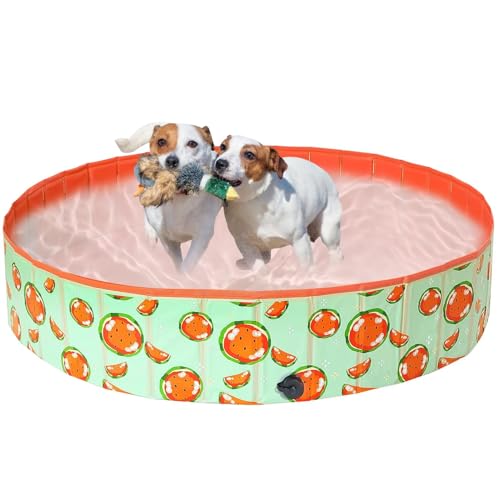 Demigreat Hundepool fur Große Kleine Hunde,80/120/ 160CM Faltbar Hunde Planschbecken, Tragbar & Eco-Friendly PVC Hunde Pool, Wassermelone von Demigreat