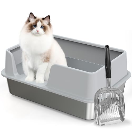Demiwise Edelstahl-Katzentoilette mit Edelstahl-Katzentoilette, stabile hochseitige Metall-Katzentoilette, große Katzentoilette für große Katzen und Kätzchen, Nicht klebrig, leicht zu reinigen, Demiwise Edelstahl-Katzentoilette mit Edelstahl-Katzentoilette, stabile hochseitige Metall-Katzentoilette, große Katzentoilette für große Katzen und Kätzchen, Nicht klebrig, leicht zu reinigen, von Demiwise