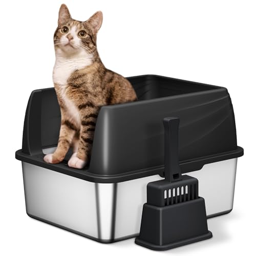 Denkee Katzentoilette aus Edelstahl für Kätzchen, kleine Metall-Katzentoiletten mit hohen Seiten, 43,2 cm L x 33,8 cm B x 29,5 cm H, nicht klebrig, Anti-Urinleckage, Schwarz Denkee Katzentoilette aus Edelstahl für Kätzchen, kleine Metall-Katzentoiletten mit hohen Seiten, 43,2 cm L x 33,8 cm B x 29,5 cm H, nicht klebrig, Anti-Urinleckage, Schwarz von Denkee