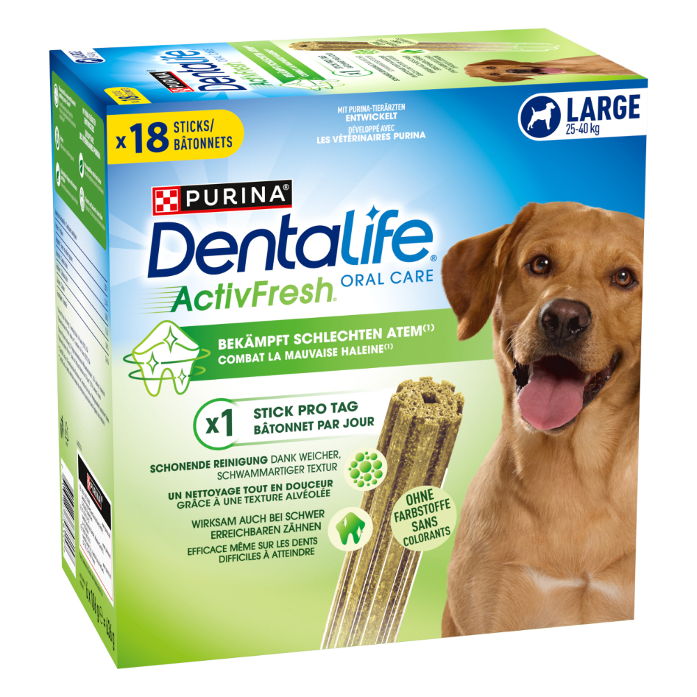 3 + 1 gratis! 4 x Purina Dentalife Active Fresh Tägliche Zahnpflege-Snacks - für große Hunde (4 x 18 Sticks) von Dentalife