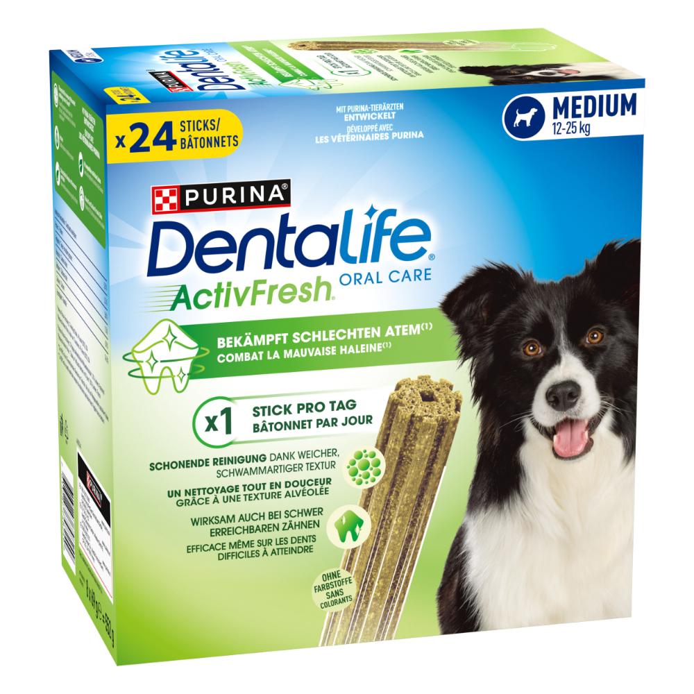 3 + 1 gratis! 4 x Purina Dentalife Active Fresh Tägliche Zahnpflege-Snacks - für mittelgroße Hunde (4 x 24 Sticks) von Dentalife