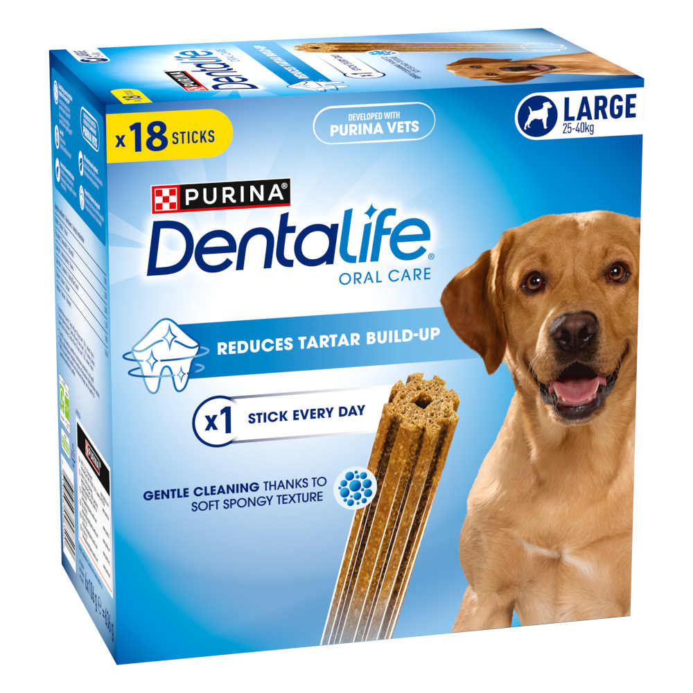 3 + 1 gratis! 4 x Purina Dentalife Tägliche Zahnpflege-Snacks - für große Hunde (25-40 kg) - 72 Sticks von Dentalife