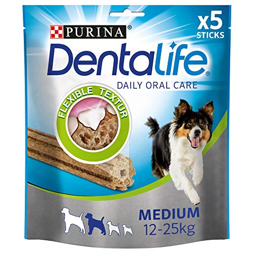 PURINA DENTALIFE Medium Hunde-Zahnpflege-Snacks reduziert Zahnsteinbildung, Huhn, mittelgroße Hunde, 5er Pack (5 x 115g) von Dentalife