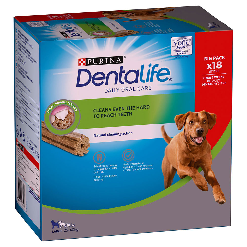 PURINA Dentalife Tägliche Zahnpflege-Snacks für große Hunde (25-40 kg) - 18 Sticks (6 x 106 g) von Dentalife