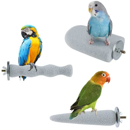 3 x Vogelschnabel-Schleifstein, natürlicher Bimsstein, Vogelkäfig-Ständer, Plattform, Fußkrallen, Trimmer, Spielzeug für Wellensittiche, Sittiche, Nymphensittiche, Sittiche, Sittiche, Sittiche von Denwwico