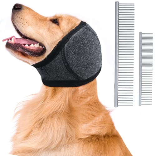 Denwwico Hundekopf-Ohrenschützer, keine Klappe, Ohrwickel für Hämatome, Baden, Trocknen, Schwimmen, Geräuschlinderung, Angstlinderung, wasserdicht, Gehörschutz, beruhigende Kapuze für Hunde, Größe L von Denwwico