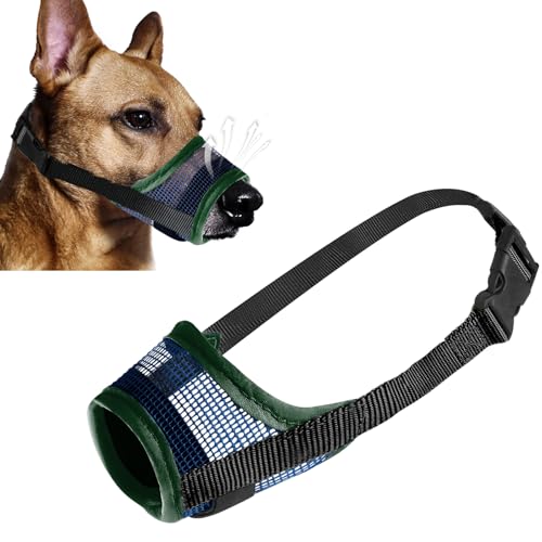 Denwwico Maulkorb für Hunde, weicher Netz-Maulkorb, Doppelstab, Anti-Bellen, Kauen, verstellbarer Haustier-Maulkorb ermöglicht Hecheln, Trinken für kleine, mittelgroße und große Hunde, Grün (Drank von Denwwico