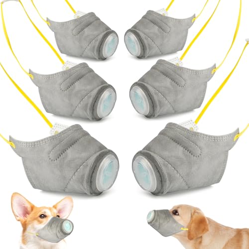 Hunde-Luftfiltermaske, verstellbar, wiederverwendbar, atmungsaktiv, für kleine bis große Hunde, 6 Stück von Denwwico