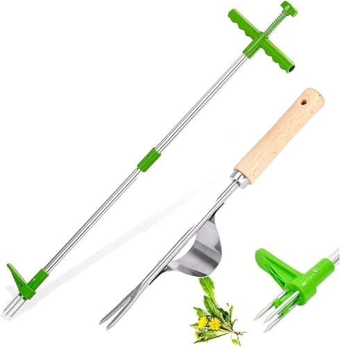 Denxahao Manueller Unkrautabzieher aus Stahl Unkrautentferner Länge mit DREI Kiefer und Edelstahl Pedale für Effizientes Entfernen von Unkraut Kein Verbiegen,Gartenwerkzeug (1PC+Unkrautstarter) von Denxahao