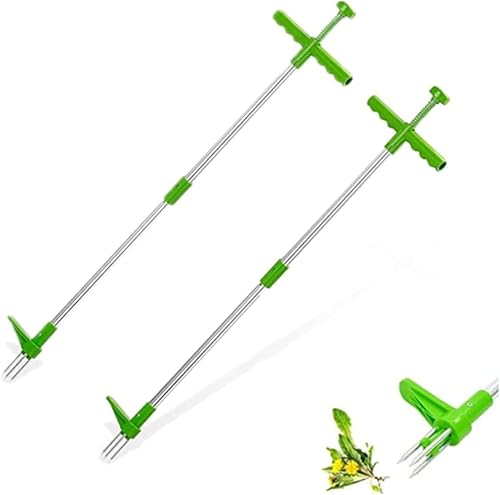 Denxahao Manueller Unkrautabzieher aus Stahl Unkrautentferner Länge mit DREI Kiefer und Edelstahl Pedale für Effizientes Entfernen von Unkraut Kein Verbiegen,Gartenwerkzeug (2PCS) von Denxahao