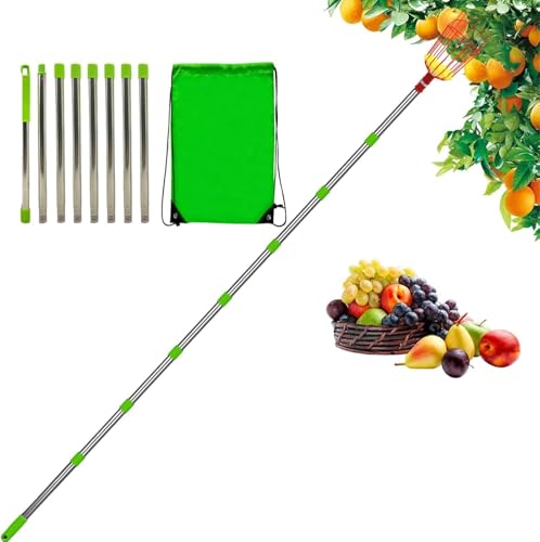 Denxahao Obstpflücker Langer Teleskopgriff Fruchtpicker mit Stofftaschenhalter und Schnüre Aufbewahrungstasche Fruchtgreifer für Garten und Obstgarten das Ernten von Früchten (3,2 m) von Denxahao