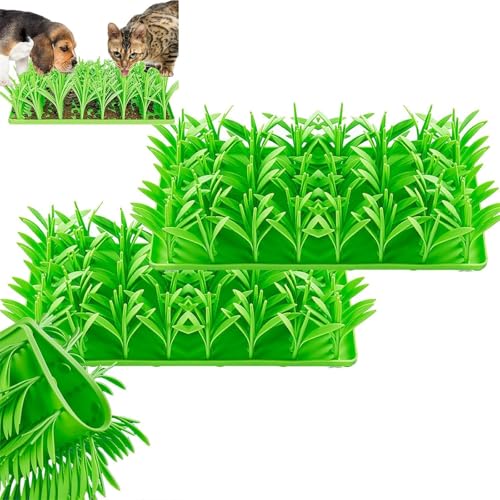 Denxahao Silikon Grasmatte Für Katzen Silikon-Futterstation Für Langsames Fressen, langsam fressende Unterlage für Haustiere Interaktive Schnüffelmatten für Hunde und Katzen (2 Stück, 36,1 X 16,9 cm) von Denxahao