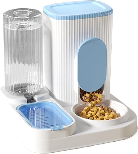 Futterautomat Katze Automatischer Futterspender Wassertränker im Set für Kleintiere Katzen Futterspender und Katzen Wasserspender im Set für Hunde Katzen Haustiere (Blau) von Denxahao