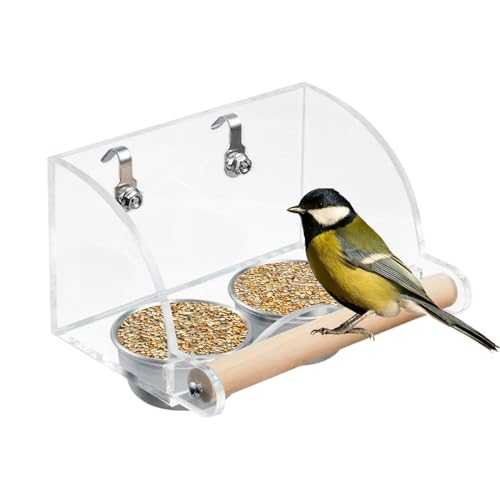 Innenvogelfutterlein Vogel Futter- und Wassernapf, Transparente Vogelfutterspender für Käfig, Edelstahl Doppel-Vogelnäpfe mit rutschfestem Ständer für Sittiche, Psittacus Erithacus (B) von Denxahao