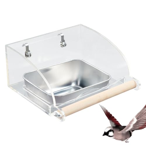 Innenvogelfutterlein Vogel Futter- und Wassernapf, Transparente Vogelfutterspender für Käfig, Edelstahl Doppel-Vogelnäpfe mit rutschfestem Ständer für Sittiche, Psittacus Erithacus (C) von Denxahao