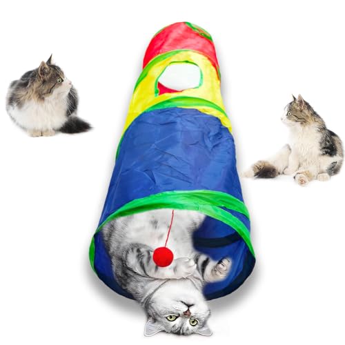 Deofun Katzentunnel-Schlauchspielzeug, Tunnel für Indoor-Katzen, zusammenklappbar, interaktives Spielzeug mit Bällen für Kaninchen, Kätzchen, Frettchen, Welpen (2-Wege-Pilz) von Deofun