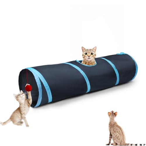 Deofun Katzentunnel-Schlauchspielzeug, Tunnel für Indoor-Katzen, zusammenklappbar, interaktives Spielzeug mit Bällen für Kaninchen, Kätzchen, Frettchen, Welpen (2-Wege-Schwarz-Blau) von Deofun