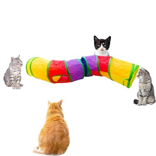 Deofun Katzentunnel-Schlauchspielzeug, Tunnel für Indoor-Katzen, zusammenklappbar, interaktives Spielzeug mit Bällen für Kaninchen, Kätzchen, Frettchen, Welpen (S, 2-Wege, Gelbgrün) von Deofun