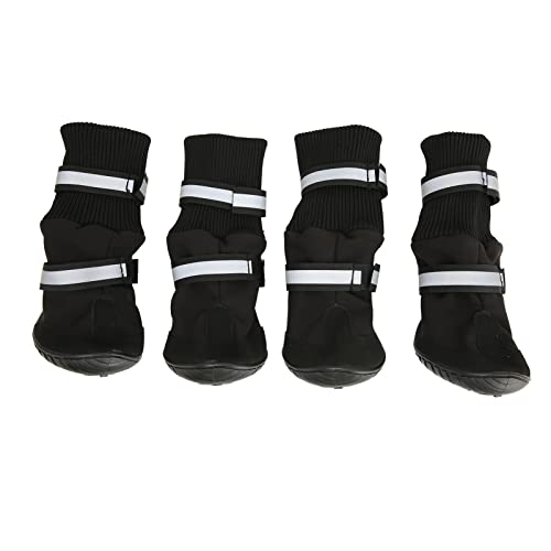 Deosdum Hundestiefel Winter Warm Hundeschuhe Anti-Rutsch Pfotenschutz Verstellbare Schwarze Welpenschuhe mit reflektierenden Riemen für kleine, mittelgroße und große Hunde (L) von Deosdum