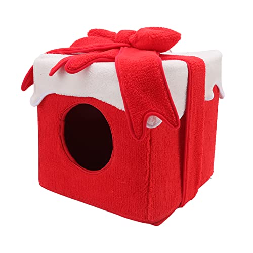 Weihnachts-Katzenhaus-Bettsofa für Indoor-Kätzchen und Kleine Hunde, Tragbarer Großer Raum, Vollständig Geschlossen mit Abnehmbarer Kissenauflage(Rot) von Deosdum
