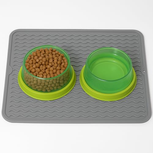 Dependable Industries Silikon-Haustier-Futtermatte für Hunde, Katzen, Kleintiere, rutschfest, wasserdicht, Futter- und Wassermatte mit erhöhtem Rand, BPA-frei, praktische Hakenaufbewahrung von von Dependable Industries inc. Essentials