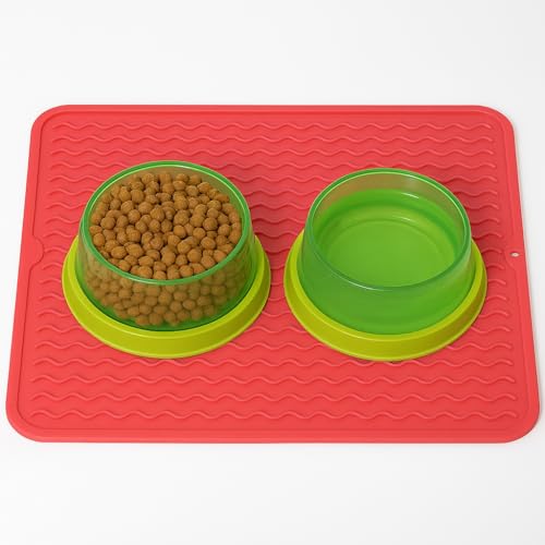 Silikon Haustier Futtermatte für Hunde, Katzen, Kleintiere, rutschfeste wasserdichte Futter- und Wassermatte mit erhöhtem Rand, BPA-frei, praktische Hakenaufbewahrung von Dependable Industries (Rot, Silikon Haustier Futtermatte für Hunde, Katzen, Kleintiere, rutschfeste wasserdichte Futter- und Wassermatte mit erhöhtem Rand, BPA-frei, praktische Hakenaufbewahrung von Dependable Industries (Rot, von Dependable Industries inc. Essentials