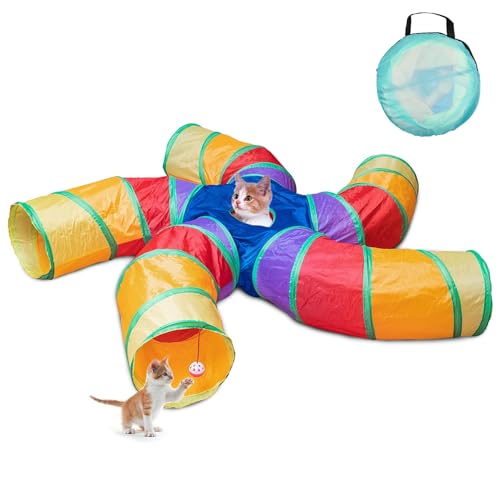 Depets Katzentunnel für Indoor-Katzen, großer 5-Wege-Spieltunnel und Schlauch mit Spielball, S-förmiges Faltrohr mit interaktivem Guckloch, Ideal für Indoor-Übung für Kätzchen, Depets Katzentunnel für Indoor-Katzen, großer 5-Wege-Spieltunnel und Schlauch mit Spielball, S-förmiges Faltrohr mit interaktivem Guckloch, Ideal für Indoor-Übung für Kätzchen, von Depets
