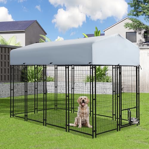 Decomax Große Hundehütte mit Dach für den Außenbereich, strapazierfähig, geschweißter Draht, Stahl-Hunde-Laufstall mit drehbaren Näpfen, Hundegehege, Käfig mit abschließbaren Türen für Huhn, Kaninchen Decomax Große Hundehütte mit Dach für den Außenbereich, strapazierfähig, geschweißter Draht, Stahl-Hunde-Laufstall mit drehbaren Näpfen, Hundegehege, Käfig mit abschließbaren Türen für Huhn, Kaninchen von Dephet