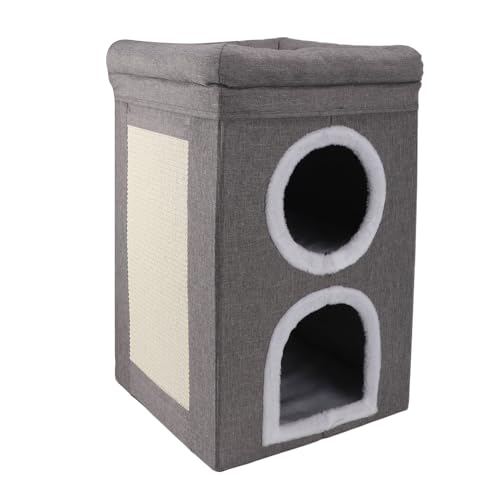 2-Etagen-Katzenhaus, Mehrzweck-Großraum-Katzenhaus für Innen Faltbare Katze Würfel Condo kleine Katze Türme mit Scratch Pad und Versteck Condo Niedlicher moderner Katzenwürfel 2-Etagen-Katzenhaus, Mehrzweck-Großraum-Katzenhaus für Innen Faltbare Katze Würfel Condo kleine Katze Türme mit Scratch Pad und Versteck Condo Niedlicher moderner Katzenwürfel von Depisuta
