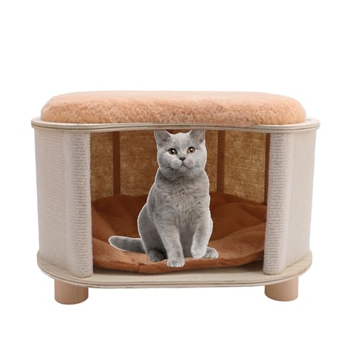 Cat House Stuhl, Vier Jahreszeiten Universal Anti -Scratch -Katzenhöhlenhaus, Leicht und Leicht zu Bewegen, Aufbewahrt Osmanische Fußruhe Rasthocker mit Kissen für Zuhause von Depisuta