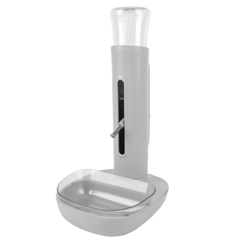 Depisuta Haustier Stehender Wasserspender, 680Ml Automatische Fütterung Wasserhöhe Verstellbare Katzenhund Stehschale Trinkflasche Feeder Abnehmbare Hängehänge für Kleine Katzen Hunde (Gray) von Depisuta