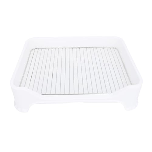Depisuta Indoor Dog Töpfchen Tablett, 18,9x12,9 Zoll Kunststoff-Pee-Pad-Halter mit Abnehmbarem Edelstahl-Mesh und Wurf-Schaufel für Kleine Mittelgroße Welpen, Halten Pfoten Trocken (White) von Depisuta