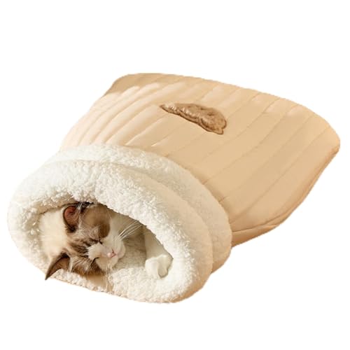 Depisuta Katze Katze Schlafsack, weiche warme kuschelige Katze Winterschlafsack selbst wärmende Katze Höhle Bett bedeckt Katze Tunnel Bett zum Schlafen entspannen Spielen (L) von Depisuta