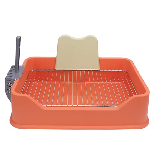 Katzentoilette, Katzentoilette aus Kunststoff mit Ablenkblech und Edelstahlgestell, Anti-Spritzer-Katzentoilette, leicht zu reinigen, für kleine und mittelgroße Katzen (ORANGE) von Depisuta