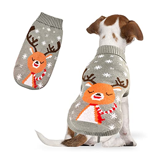 Hundepullover,Haustier Hund Katze Pullover,Hundekostüm Weihnachten Kleine Hunde,Strickpullover für Hunde,Hundekostüm Weihnachten,Rentier,Winter,Ideal für Welpe,Katze,Hund,Weihnachten(grau, S) von Dereine