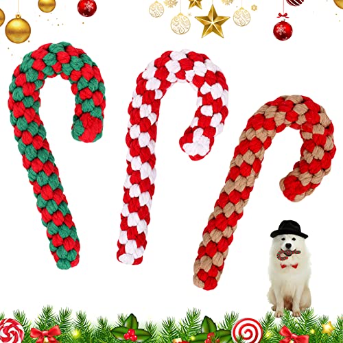Dereine Hundespielzeug Weihnachten, 3 PCS Hund Weihnachten Spielzeug, Weihnachten Hund, Zuckerstange Spielzeug Haustier, Hunde Kauspielzeug Seil, Hundespielzeug Seil für Zahnreinigung Geeignet (A) von Dereine