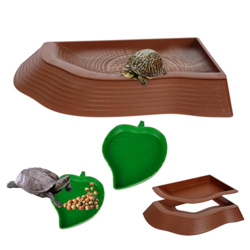 Schildkröten-Schalen mit Rampe – Blatt Reptilien-Schildkröte Futter Wasserschale – Badepool Aquarium Ornament für Eidechse Gecko Schlange Schildkröte Bartdrache 3 Stück Schildkröten-Schalen mit Rampe – Blatt Reptilien-Schildkröte Futter Wasserschale – Badepool Aquarium Ornament für Eidechse Gecko Schlange Schildkröte Bartdrache 3 Stück von Derkerry