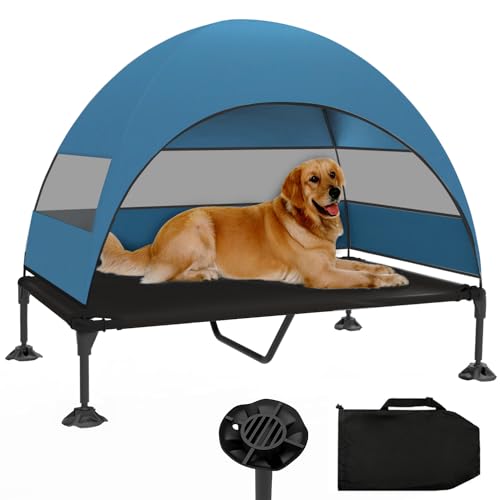 Erhöhtes Hundebett mit Baldachin, erhöhtes Outdoor-Hundebett mit stabilen Anti-Rutsch-Füßen, Haustierbett mit abnehmbarem Baldachin, Schattenzelt, Hundebett für drinnen und draußen (Blau, 127 cm L x Erhöhtes Hundebett mit Baldachin, erhöhtes Outdoor-Hundebett mit stabilen Anti-Rutsch-Füßen, Haustierbett mit abnehmbarem Baldachin, Schattenzelt, Hundebett für drinnen und draußen (Blau, 127 cm L x von Derkriy