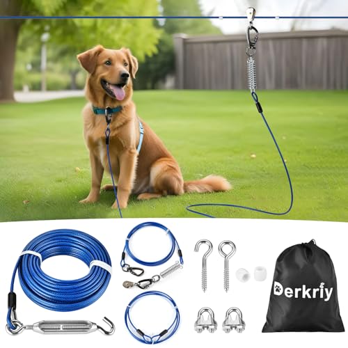Hundeläufer für den Hof, robuster 15 m langer Hundeauslauf für draußen mit 3 m langem Zugkabel, Trolley-System, Zipline für große Hunde bis zu 113 kg, kaufestes Laufkabel für Camping Hundeläufer für den Hof, robuster 15 m langer Hundeauslauf für draußen mit 3 m langem Zugkabel, Trolley-System, Zipline für große Hunde bis zu 113 kg, kaufestes Laufkabel für Camping von Derkriy
