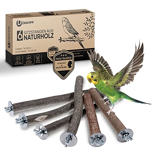 6 Natur Sitzstangen (16-28 cm): Vogelkäfig Zubehör | Wellensittich Spielzeug | Sitzstange für Vogelkäfig Groß und Klein von Descena