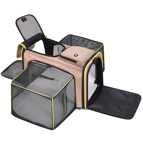 TSA-zugelassene erweiterbare weiche Haustier-Tragetasche für Katzen und Hunde, Fluggesellschaftsreise, leicht und atmungsaktiv, 49,2 x 30,8 x 32,8 cm, Braun TSA-zugelassene erweiterbare weiche Haustier-Tragetasche für Katzen und Hunde, Fluggesellschaftsreise, leicht und atmungsaktiv, 49,2 x 30,8 x 32,8 cm, Braun von Desfir