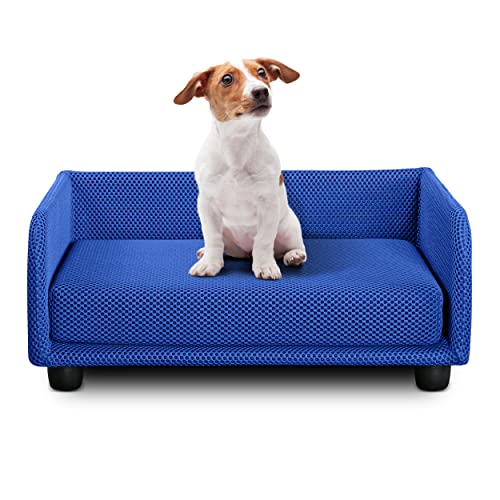 DESHOME - Hundebett für den Innenbereich, klein, abnehmbares Hundebett aus wasserabweisendem Stoff, strapazierfähig, antibakteriell | Hundebetten 70 x 50 x 28 cm Blau von Deshome