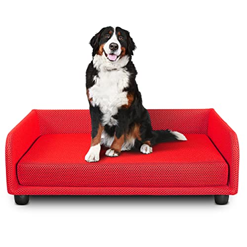 Deshome - Hundebett für Innenräume, mittlere Größe, Hundebett mit abnehmbarem Bezug aus wasserabweisendem Stoff, strapazierfähig, antibakteriell | Hundebetten 90 x 70 x 28 cm, Rot von Deshome