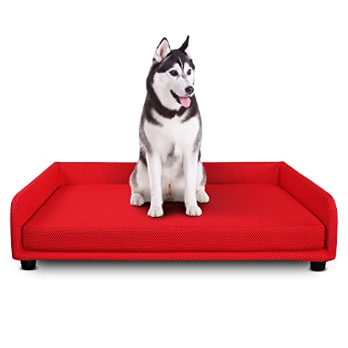 DESHOME - Hundebett groß abnehmbares Hundebett aus wasserabweisendem Stoff, strapazierfähig, antibakteriell, Hundebett, Hundebett, 120 x 95 x 28 cm, rot von Deshome