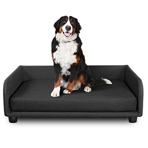 DESHOME - Hundebett mittelgroß, abnehmbar, aus wasserabweisendem Stoff, strapazierfähig, antibakteriell, Hundebett, 90 x 70 x 28 cm, schwarz von Deshome