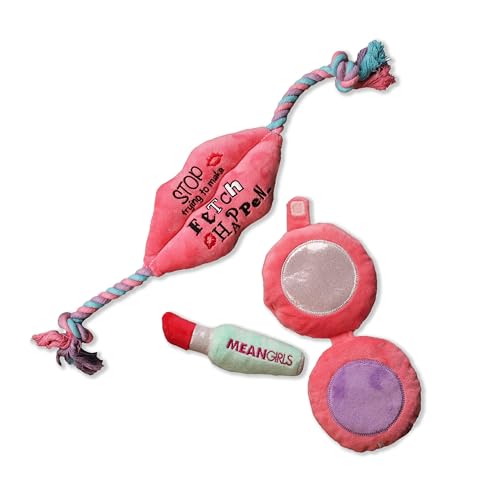 design LAB, Inc. Offizielles Mean Girls Merchandise-Produkt, 3er-Pack, Indoor-Spielzeug-Set für Hunde, Make-up-Set mit quietschendem Plüsch-Lippenstift, gefüllten Lippen und weichem von Design LAB Inc.