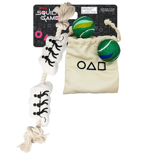 design LAB, Inc. Squid Game Offizieller Merchandise-Artikel | Interaktives Hundespielzeug | Tug O War & Marble Game Set | 2 Quietschbälle und 1 langlebiges Zerrseil Spielzeug | design LAB, Inc. Squid Game Offizieller Merchandise-Artikel | Interaktives Hundespielzeug | Tug O War & Marble Game Set | 2 Quietschbälle und 1 langlebiges Zerrseil Spielzeug | von Design LAB Inc.