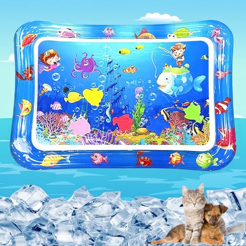DesignHeim hundematten Kühlmatte Hunde Katzen Matte Wasser Sensor Spielmatte Auslaufsichere Wasserspielmatte Interaktives Katzenspielzeug für drinnen und draußen Schlafkomfort (Angeln) von DesignHeim