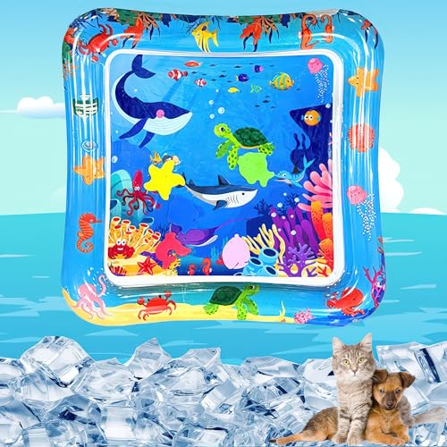 DesignHeim hundematten Kühlmatte Hunde Katzen Matte Wasser Sensor Spielmatte Auslaufsichere Wasserspielmatte Interaktives Katzenspielzeug für drinnen und draußen Schlafkomfort (Schildkröten) von DesignHeim