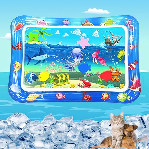 DesignHeim hundematten Kühlmatte Hunde Katzen Matte Wasser Sensor Spielmatte Auslaufsichere Wasserspielmatte Interaktives Katzenspielzeug für drinnen und draußen Schlafkomfort (Tintenfische) von DesignHeim